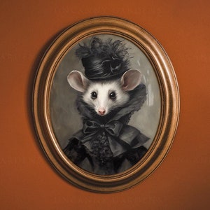 Halloween Opossum Art Print, Victorian Opossum Wall Art, Gothic Opossum Painting, Whimsical Possum, Gothic Home Decor, Cottage Core Art 238