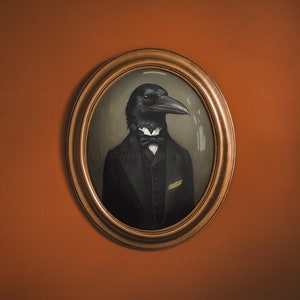 Mr Raven Wall Art, Crow Print, Gothic Victorian Crow, Home Decor, Gothic Decor, Vintage Poster Print, Raven Painting, Dark Academia AD17