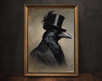 Mr Raven Art Print, Gothic Wall Art, Victorian Crow, Witchy Goth Home Decor, Vintage Raven Poster, Raven Painting, Dark Academia Print AD95