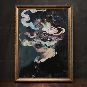 Dark Feminine Portrait, Surreal Art Print, Gothic Poster, Dark Academia Wall Art, Trippy Art, Gothic Home Decor, Maximalist Wall Decor 506