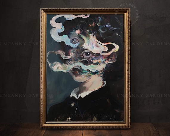 Dark Feminine Portrait, Surreal Art Print, Gothic Poster, Dark Academia Wall Art, Trippy Art, Gothic Home Decor, Maximalist Wall Decor 506