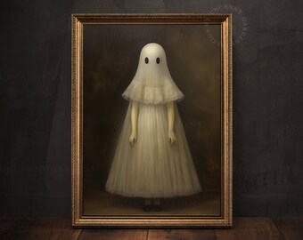 Victorian Girl Ghost Art Print, Spooky Home Decor, Dark Academia, Vintage Moody Oil Paintings, Gothic Gift for Her, Goth Girlfriend Gift G63