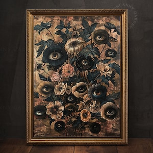Floral Witchy Room Decor, Strange Flowers with Eyes Art Print, Mystical Eye Poster, Whimsigoth, Maximalist Home Decor, Macabre Art M20