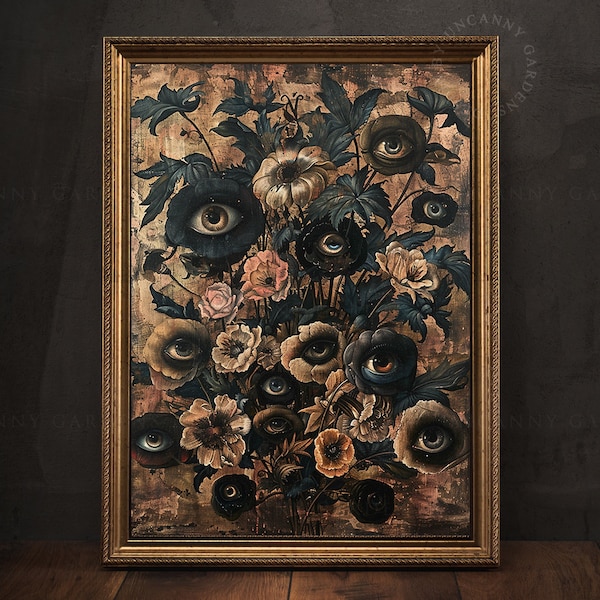 Floral Witchy Room Decor, Strange Flowers with Eyes Art Print, Mystical Eye Poster, Whimsigoth, Maximalist Home Decor, Macabre Art M20