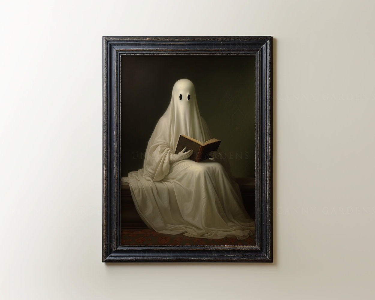 Ghost Reading Book, Victorian Ghost Art Print, Vintage Halloween