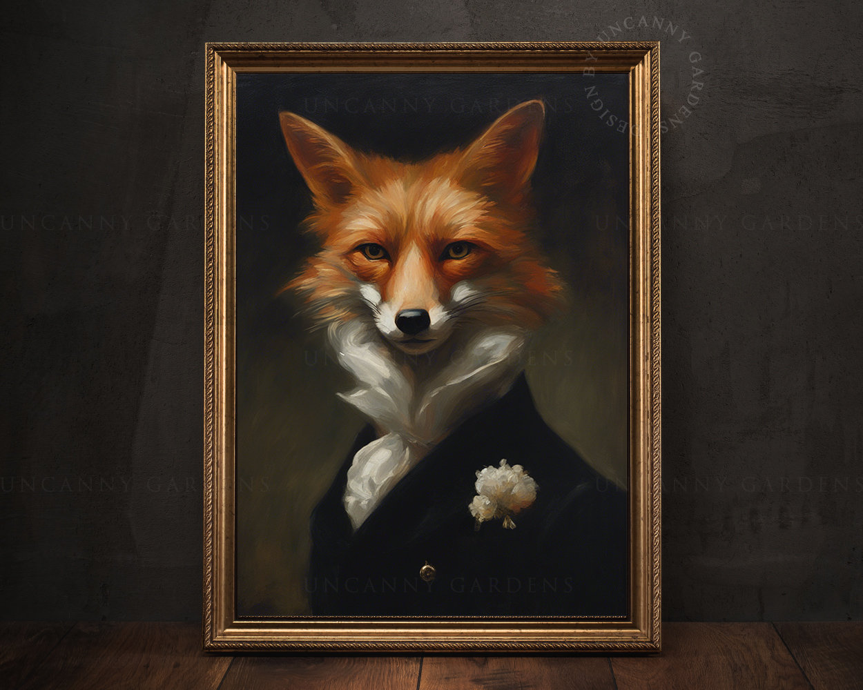Red Fox Wall Art Print, Dapper Fox Portrait, Dark Cottagecore