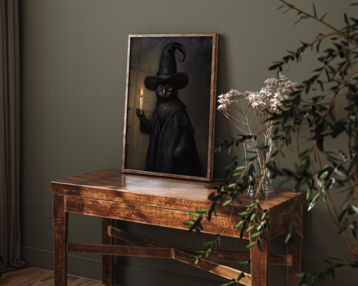 Gothic Witch Familiar Owl Art Print, Dark Academia Print ...