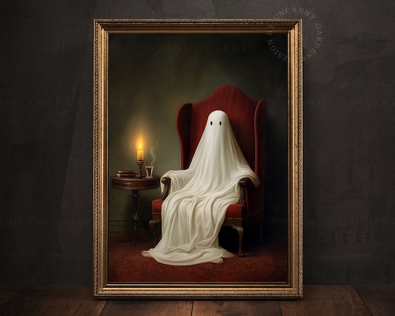 Ghost Sitting on a Chair, Game Room Decor, Art Poster Print, Dark