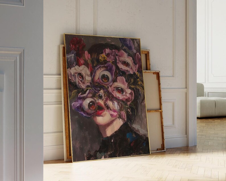 Macabre Halloween Decor, Creepy Floral Eye Art Print, Dark Academia
