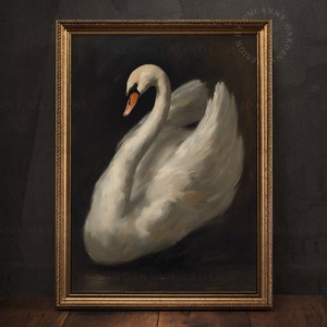 Vintage Swan Wall Art, Dark Academia Print, Dark Moody Prints, Aesthetic Home Decor, Balletcore Swan Poster, Girlfriend Gift for Her AD78