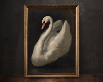 Vintage Swan Wall Art, Dark Academia Print, Dark Moody Prints, Aesthetic Home Decor, Balletcore Swan Poster, Girlfriend Gift for Her AD78