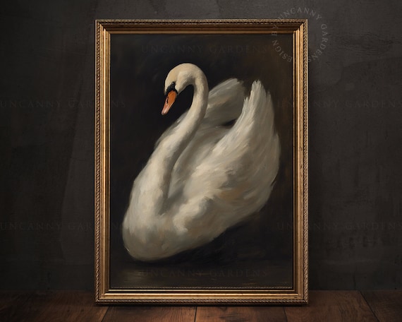 Vintage Swan Wall Art, Dark Academia Print, Dark Moody Prints