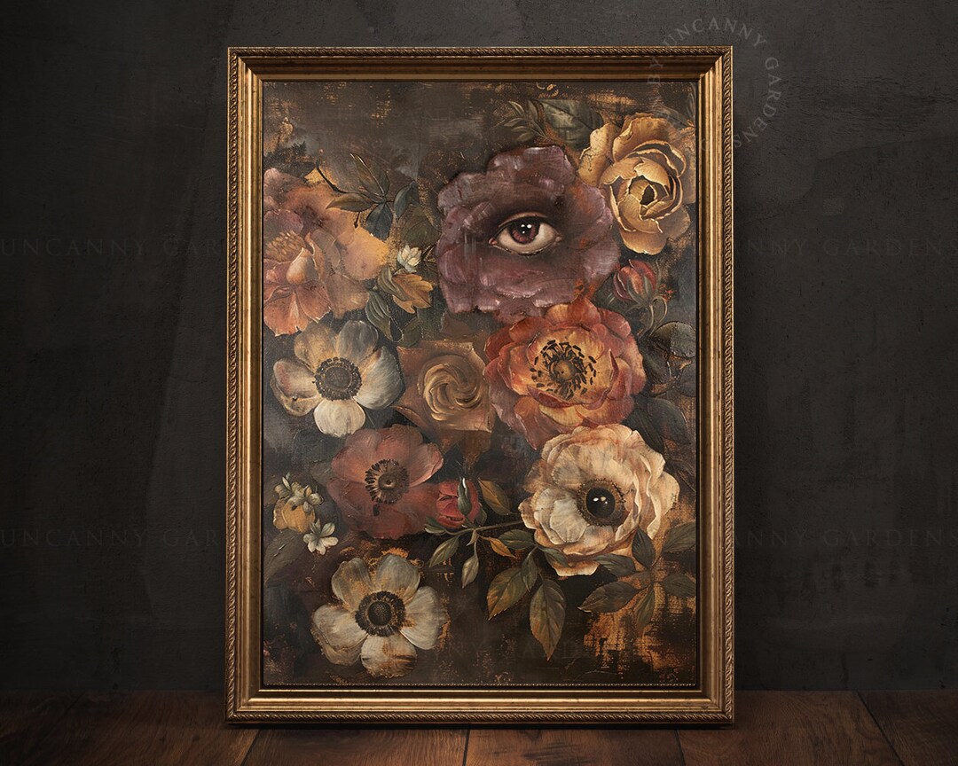 Dark Vintage Floral Eye Wall Art Print, Dark Academia Prints, Spooky ...