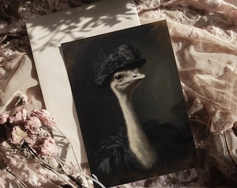Miss Ostrich Emu Gothic Victorian Portrait Print, Vintage Wall Art