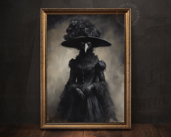Gothic Plague Doctor Art Print, Victorian Gothic Home Decor, Dark Academia, Dark Moody Prints, Victorian Painting, Witchy Goth Decor M24