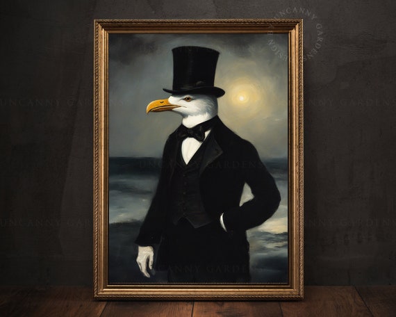 Lord Seagull Print, Anthropomorphic Bird in Clothes Portrait, Whimsical Victorian Animals in Suits Art Print, Vintage Bird Lover Gift AD76