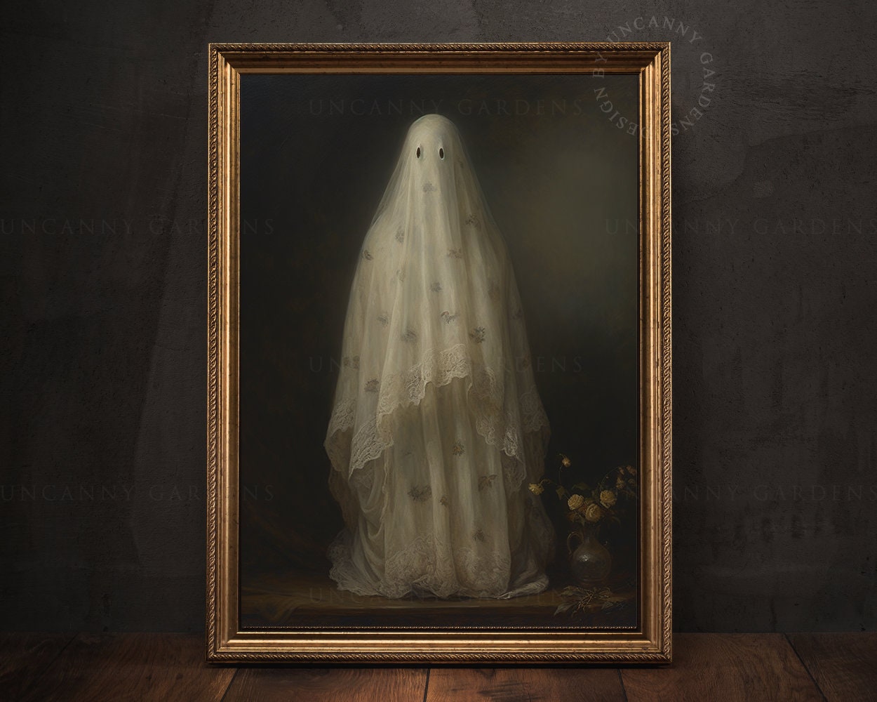 Fashionable Floral Ghost Print, Dark Academia Art, Spooky Halloween Decor, Dark Moody Art Print Poster Wall Painting Fashion Lover Gift G141