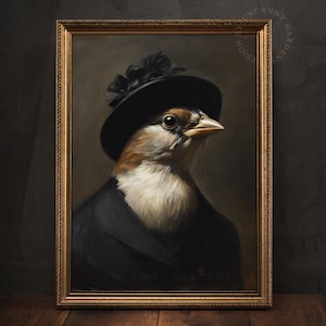 Mrs Sparrow Victorian Bird Portrait, Bird Wall Art, Vintage Bird Art, Gothic Animals, Unique Gift for Her, Wedding Gift, Cute Bird Art 120
