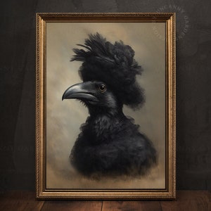 Mrs Raven Wall Art, Gothic Crow, Dark Cottagecore, Dark Moody Gothic Art Print, Vintage Raven Poster, Crow Painting, Dark Academia Art AD94
