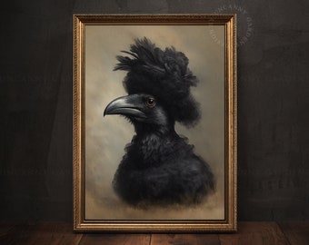 Mrs Raven Wall Art, Gothic Crow, Dark Cottagecore, Dark Moody Gothic Art Print, Vintage Raven Poster, Crow Painting, Dark Academia Art AD94