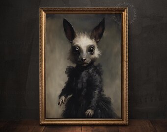 Cute Chupacabra Art Print, Cryptozoology Creature, Urban Legend El Chupacabra Portrait, Unique Vintage Halloween Gift, Cryptid Poster 218