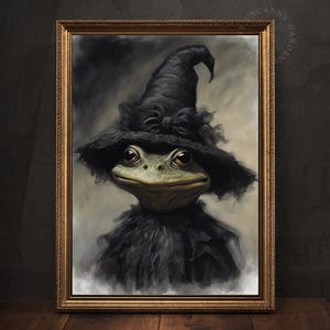 Whimsigoth Halloween Frog, Witchy Goblincore Art Print, Dark Academia Prints, Dark Cottagecore Decor, Whimsical Animals, Frog Painting 242