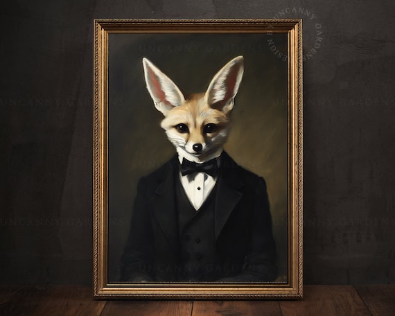 Dapper Fennec Fox Portrait, Funny Animals in Suits Art Print, Animals in Clothes Art, Victorian Fox, Gentleman Fox, Quirky Animal Decor AD59