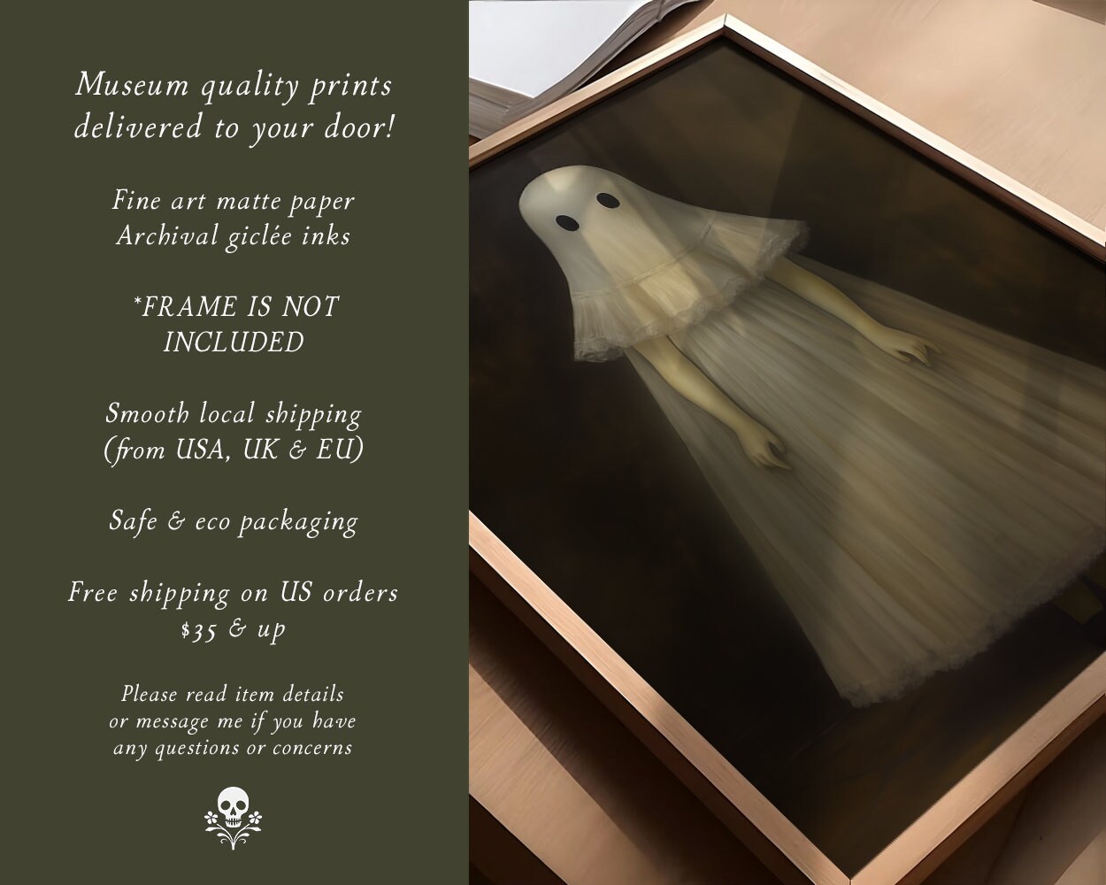 Victorian Girl Ghost Art Print, Spooky Home Decor, Dark Academia