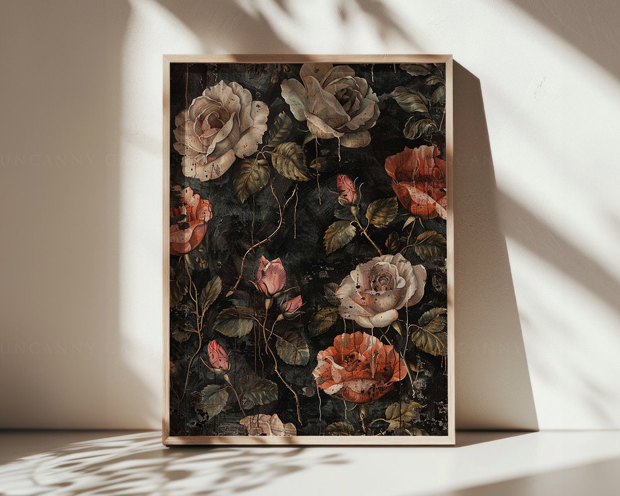 Tableau Fleurs Pivoine Vintage - Peinture à L'Huile Sur Toile 40.6x61 Cm - Décoration Murale Cottagecore, Dark Academia - 6