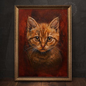 Ginger Cat Painting Print, Orange Tabby Cat Wall Art, Cat Lovers Gift for Cat Mom, Cute Orange Kitten Home Decor, Vintage Animal Print A001