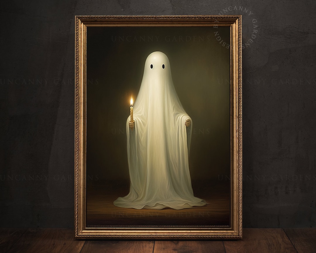 Classic Ghost Holding a Candle Wall Art, Dark Academia Print