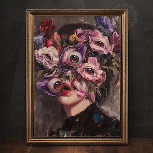 Macabre Halloween Decor, Creepy Floral Eye Art Print, Dark Academia Surreal Art, Spooky Gothic Print, Witchy Goth Room Decor, Weird Art 205