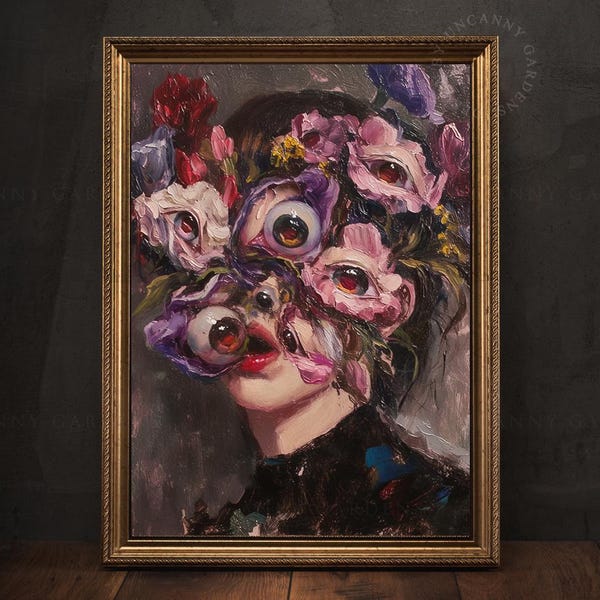Macabre Halloween Decor, Creepy Floral Eye Art Print, Dark Academia Surreal Art, Spooky Gothic Print, Witchy Goth Room Decor, Weird Art 205