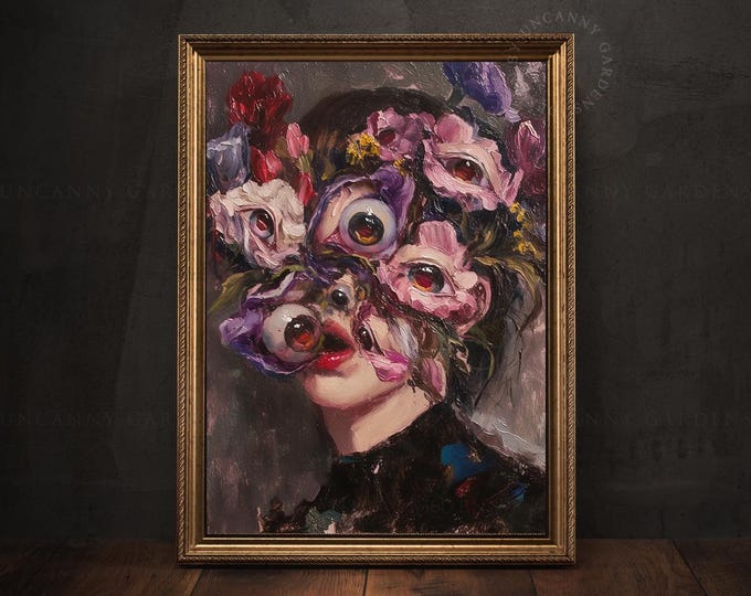 Macabre Halloween Decor, Creepy Floral Eye Art Print, Dark Academia Surreal Art, Spooky Gothic Print, Witchy Goth Room Decor, Weird Art 205