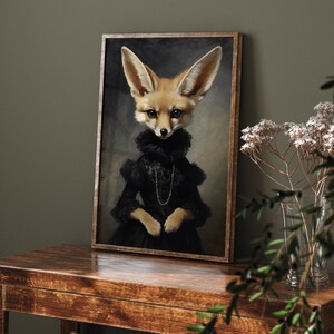 Cute Fennec Fox Portrait, Funny Gothic Animals in Clothes, Victorian Fennec Animal Portrait, Cottagecore, Whimsical Animals Decor AD104 image 3
