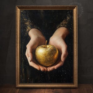 Golden Apple, Dark Academia Vintage Style Wall Art Print, Greek Mythology Goddess Eris Apple of Discord, Witchy Room, Gothic Home Decor 201