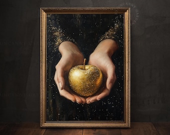 Golden Apple, Dark Academia Vintage Style Wall Art Print, Greek Mythology Goddess Eris Apple of Discord, Witchy Room, Gothic Home Decor 201