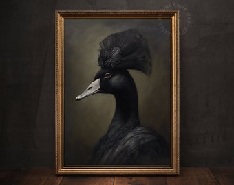 Miss Black Swan Gothic Portrait, Victorian Bird, Dark Art Prints, Vintage Moody Art Print, Goth Aesthetic Room Decor, Black Swan Poster AD43