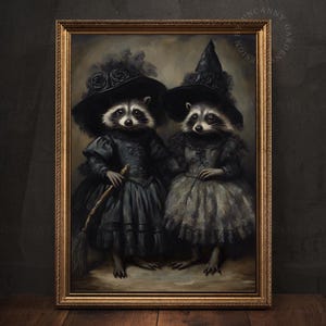 Dark Cottagecore Cute Raccoon Witch Painting, Halloween Raccoon Decor, Halloween Gift for Sister, Raccoon Lover, Witchy Goth, Whimsigoth 250