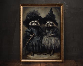 Dark Cottagecore Cute Raccoon Witch Painting, Halloween Raccoon Decor, Halloween Gift for Sister, Raccoon Lover, Witchy Goth, Whimsigoth 250