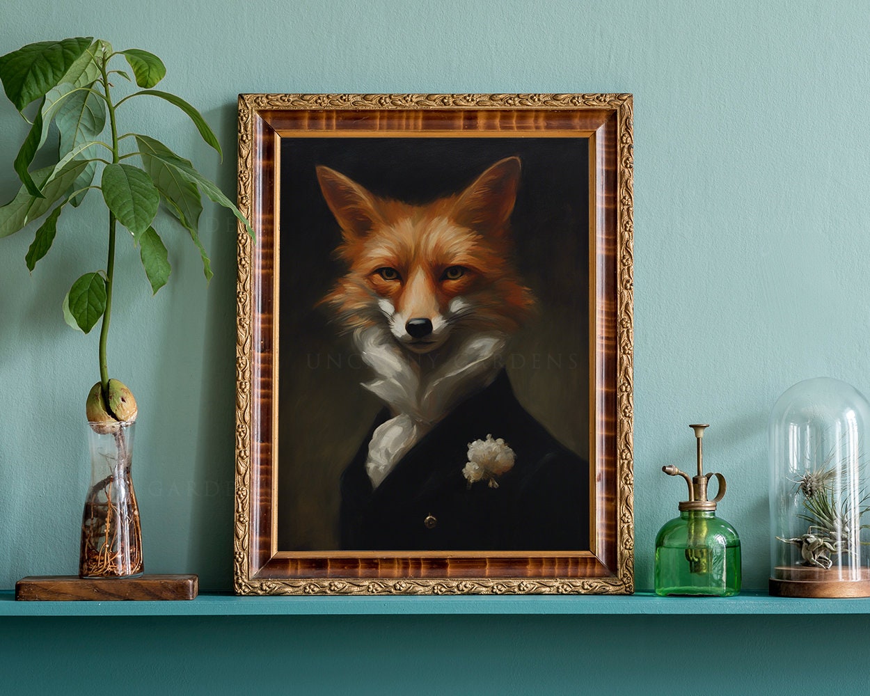 Red Fox Wall Art Print, Dapper Fox Portrait, Dark Cottagecore