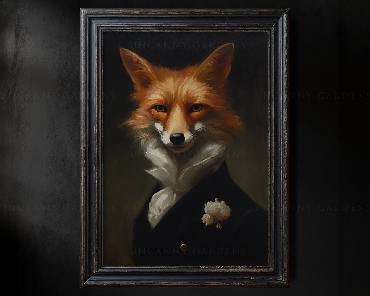 Red Fox Wall Art Print, Dapper Fox Portrait, Dark Cottagecore