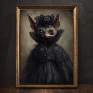Gothic Bat Art Print, Cute Bat Wall Art, Halloween Bat Decor, Victorian Animal Painting, Dark Academia, Whimsical Animals, Victorian Bat 257