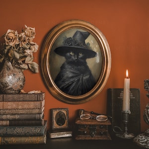 Black Cat Witch Art Print, Witchy Room Decor, Dark Cottagecore Print, Dark Academia, Gift for Witch, Anthropomorphic Animals Decoration AD36