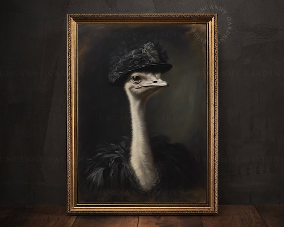 Miss Ostrich Emu Gothic Victorian Portrait Print, Vintage Wall Art