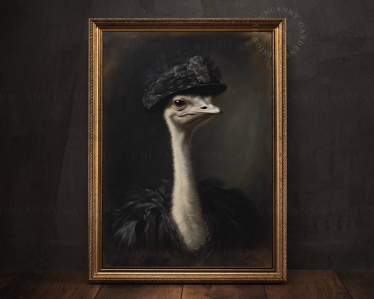 Miss Ostrich Emu Gothic Victorian Portrait Print, Vintage Wall Art