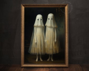 Creepy Ghost Twins, Giclée Art Print, Spooky Home Decor, Dark