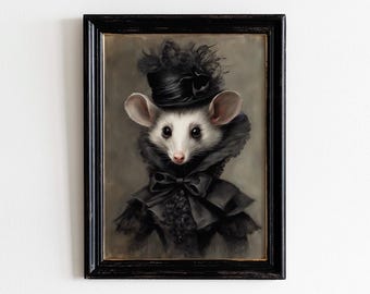 Halloween Opossum Art Print, Victorian Opossum Wall Art, Gothic