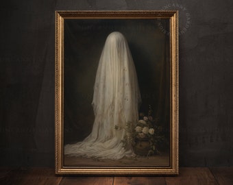 Romantic Ghost Painting, Classic Sheet Ghost Decor, Moody Oil Paintings, Dark Academia Decor, Dark Cottagecore Print, Gothic Home Decor G166