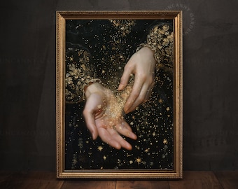We Are All Stardust, Romatic Academia, Dark Cottagecore Art Print, Moody Paintings, Maximalist Decor, Vintage Celestial Art, Witchy Gift C1